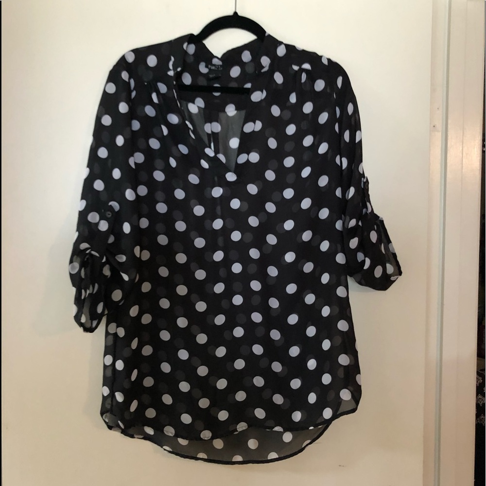 Polka dot sheer blouse, 3/4 length sleeves